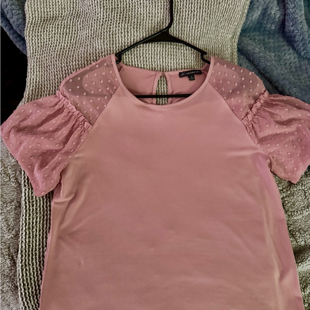 ADRIANNA PAPELL Blush Pink Blouse with Sheer Flutter Sleeves